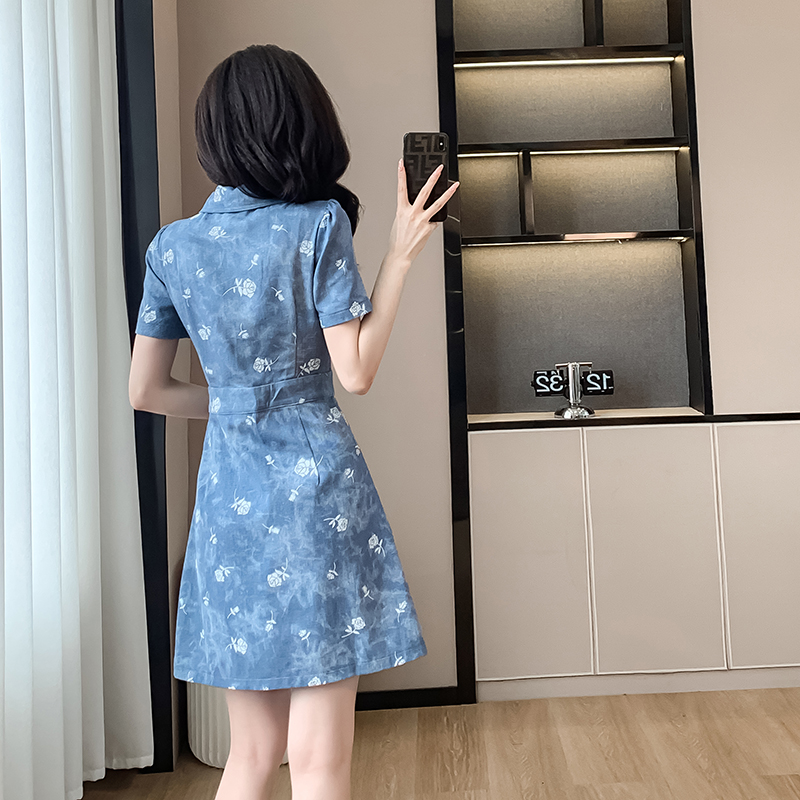 2024夏季新款复古蓝牛仔裙子气质显瘦连衣裙高级设计感