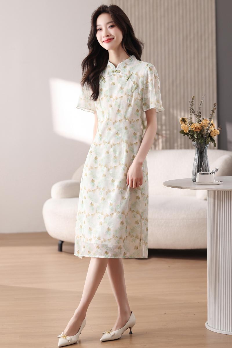 實拍旗袍改良雪紡連衣裙女2026夏新款新中式國風復古驚艷碎花裙