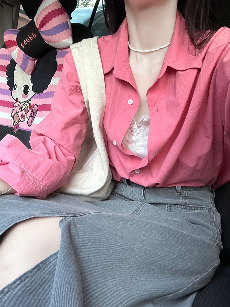 法式粉色长袖防晒衬衫外套女春秋秋季外搭衬衣开衫设计感小众上衣