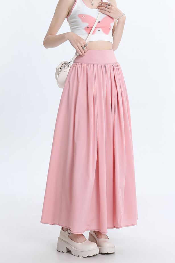 法式高级感显瘦粉色高腰半身裙女春夏季小个子长款伞裙拖地长裙