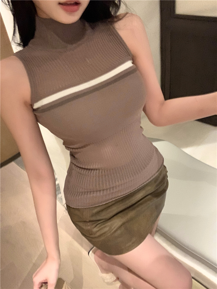 Real shot of sweet hottie short tops for women slimming and slimming bottoming shirts high collar sleeveless vest T-shirts
