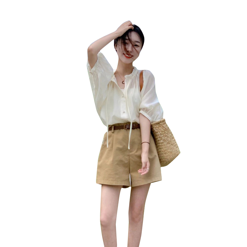 夏装新款大码女装法式天丝短袖衬衫薄冰丝衬衣别致上衣M-4XL200斤