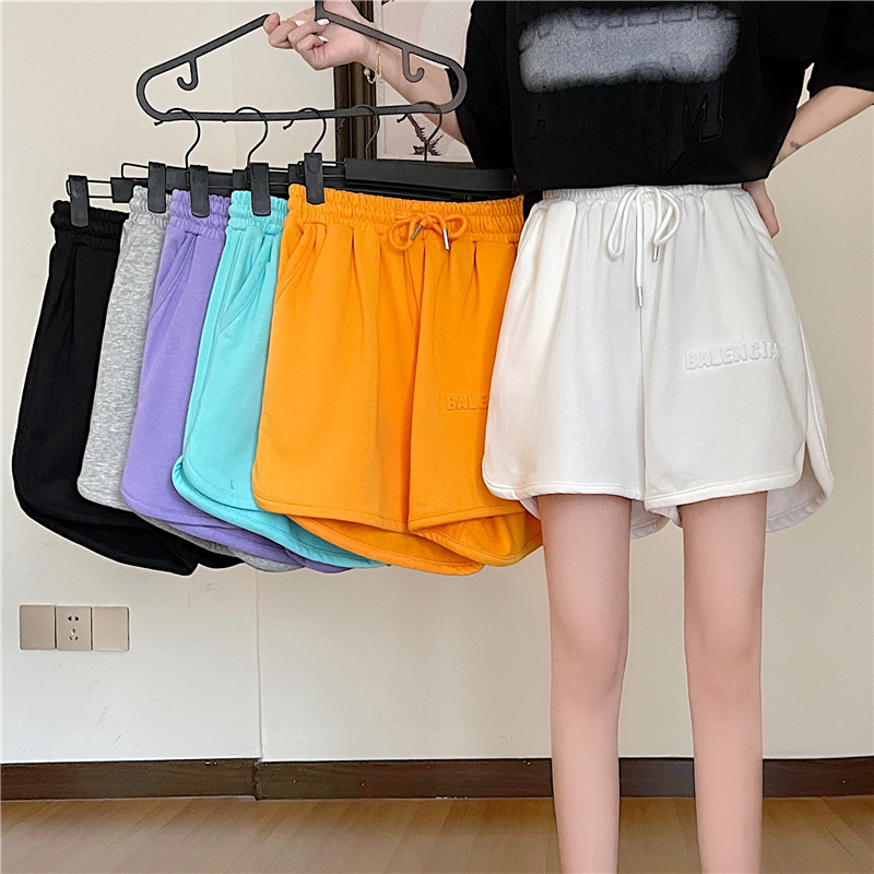 802#-Real shot 65/35 fish scale summer new style loose concave and convex letter wide leg shorts for women