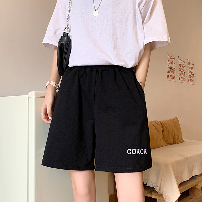 629#-Real shot 65/35 fish scale summer new loose high waist casual wide leg sports shorts for women