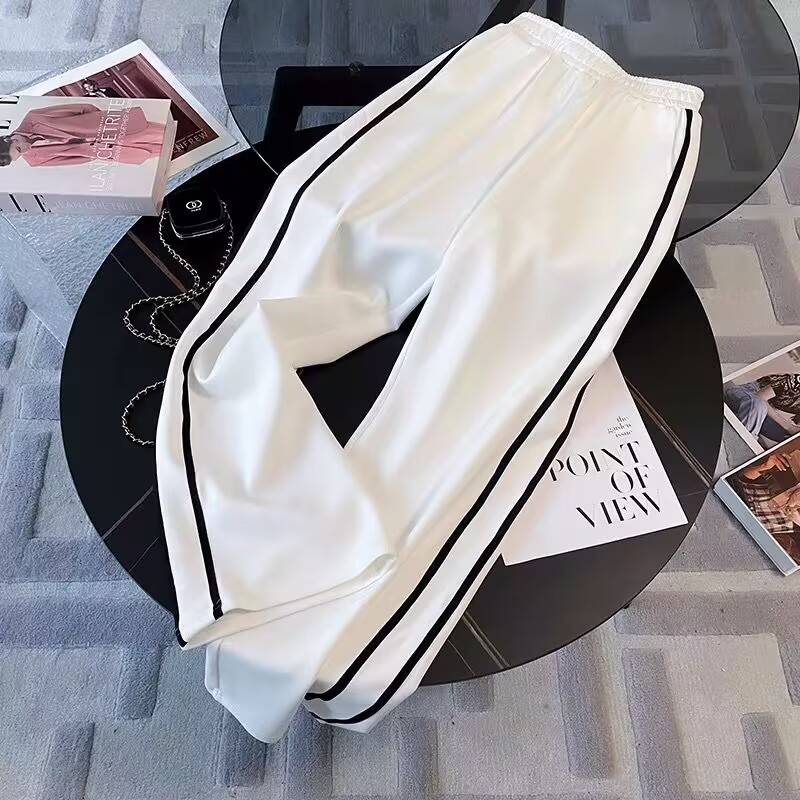 白色休闲运动套装女夏2024新款欧货时髦小香风阔腿裤两件套潮#828