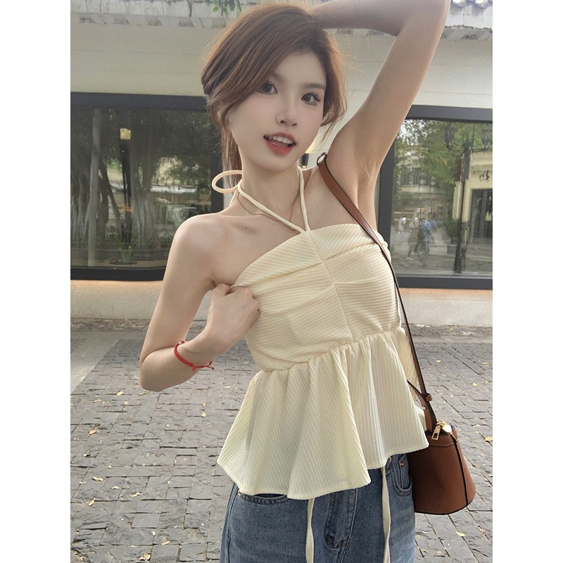 Pure lust style halterneck tube top camisole women's summer Korean version 2024 new slim fit design top