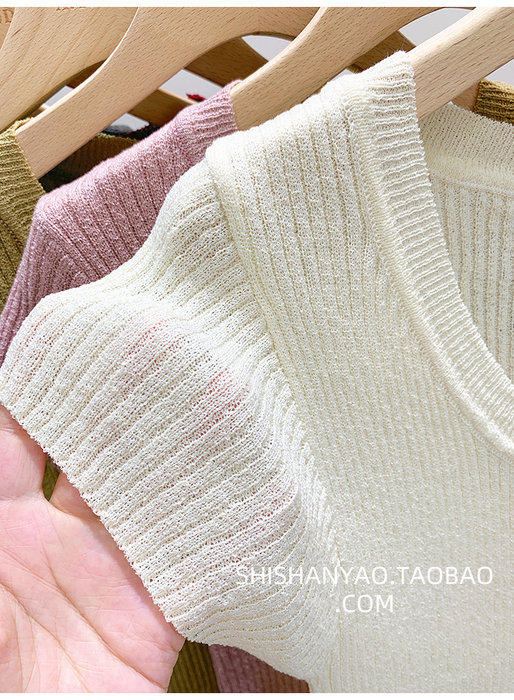 韩版设计感薄款修身t恤春季女冰丝针织衫圆领小上衣显瘦ins潮短袖