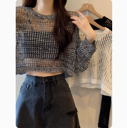 Korean new style loose short hollow sun protection sweater women's spring thin sun protection blouse