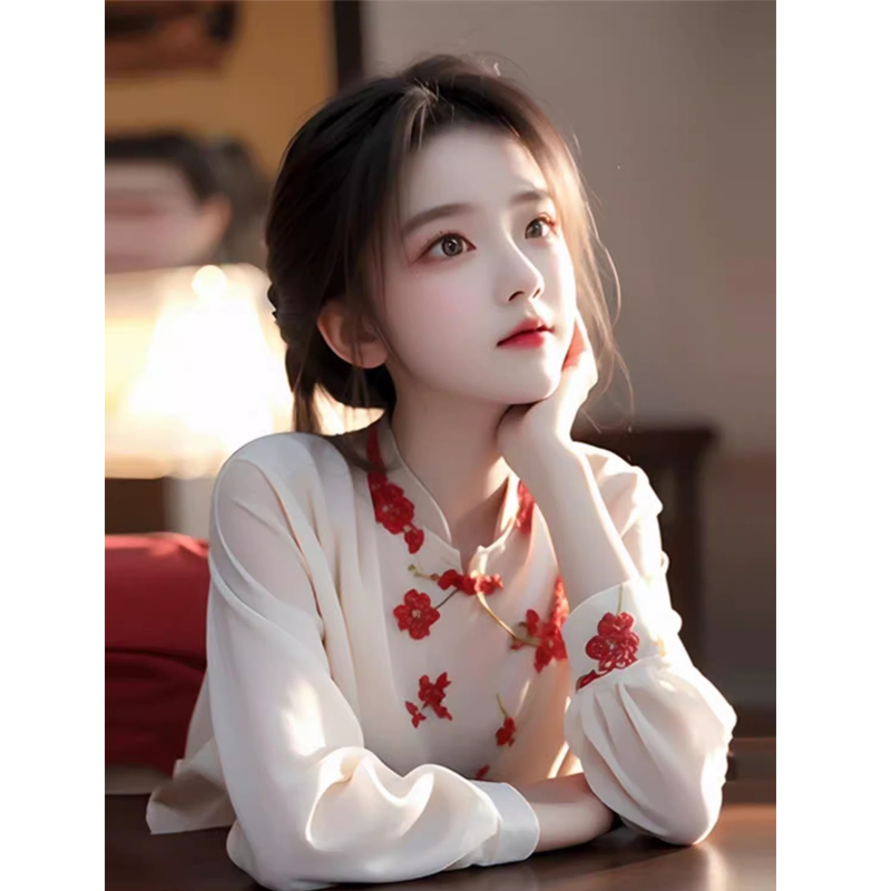 新中式衬衫2024春秋独特漂亮小衫外穿轻国风女装花朵上衣