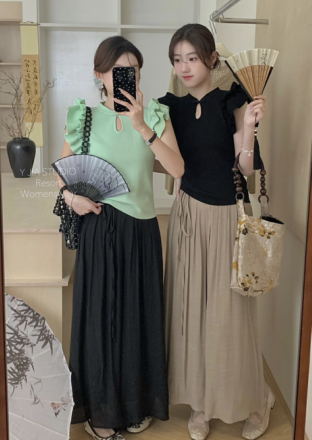 Recommended for Yo-yo Home’s own collection~ New Chinese style design with buckles and flying sleeves short-sleeved sweaters for women