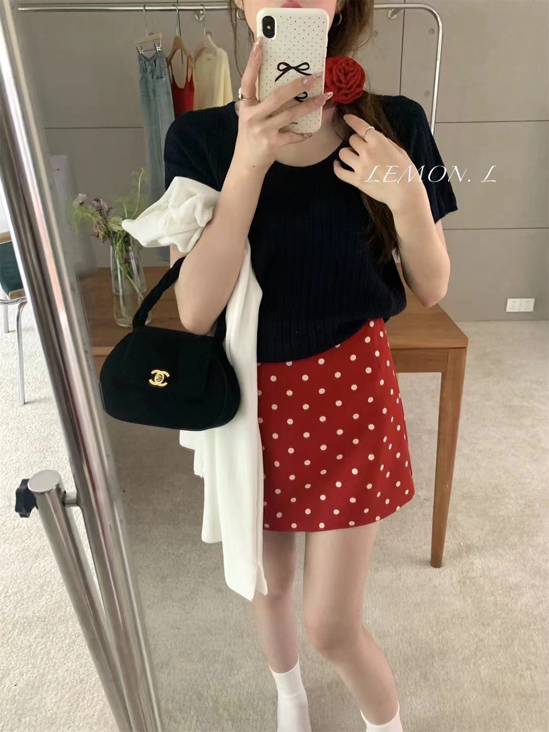Polka Dot Skirt Women's 24 Korean Style High Waist A-Line Skirt Skirt