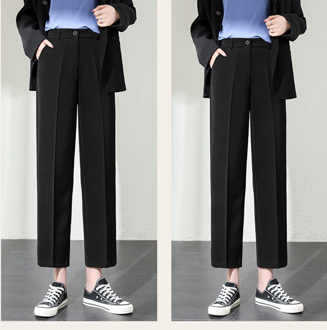 Drapey suit pants for women, straight-leg, loose, high-waisted, slim, black nine-point petite wide-leg pants, spring and autumn casual suit pants