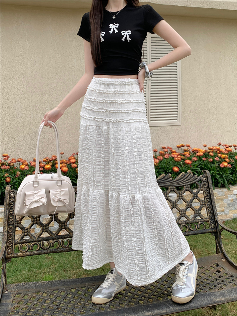 Actual shot of 2024 spring and summer new textured skirt women's lace high-waisted lace mid-length skirt