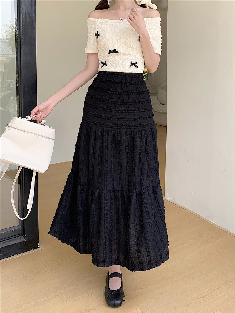 Actual shot of 2024 spring and summer new textured skirt women's lace high-waisted lace mid-length skirt