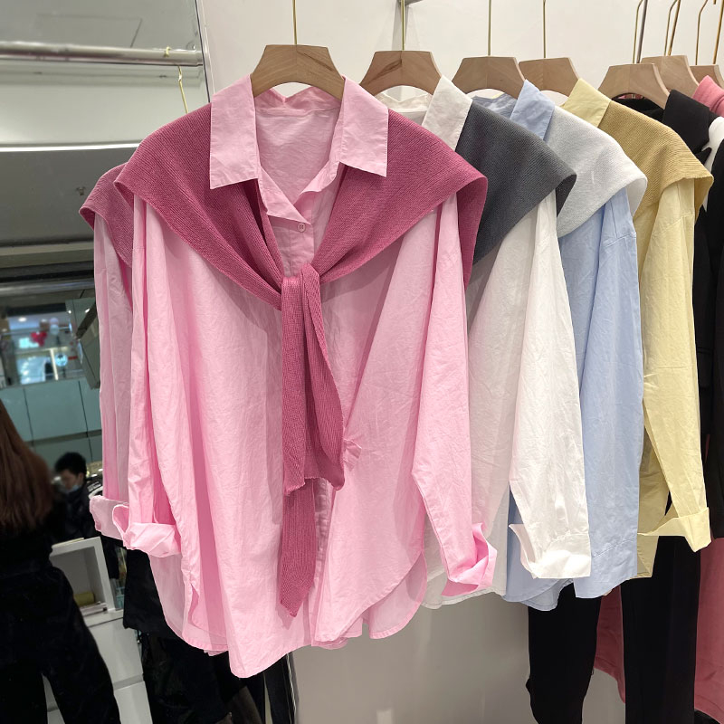 欧货粉色披肩衬衫两件套女设计感2024年新款时尚洋气别致春装上衣