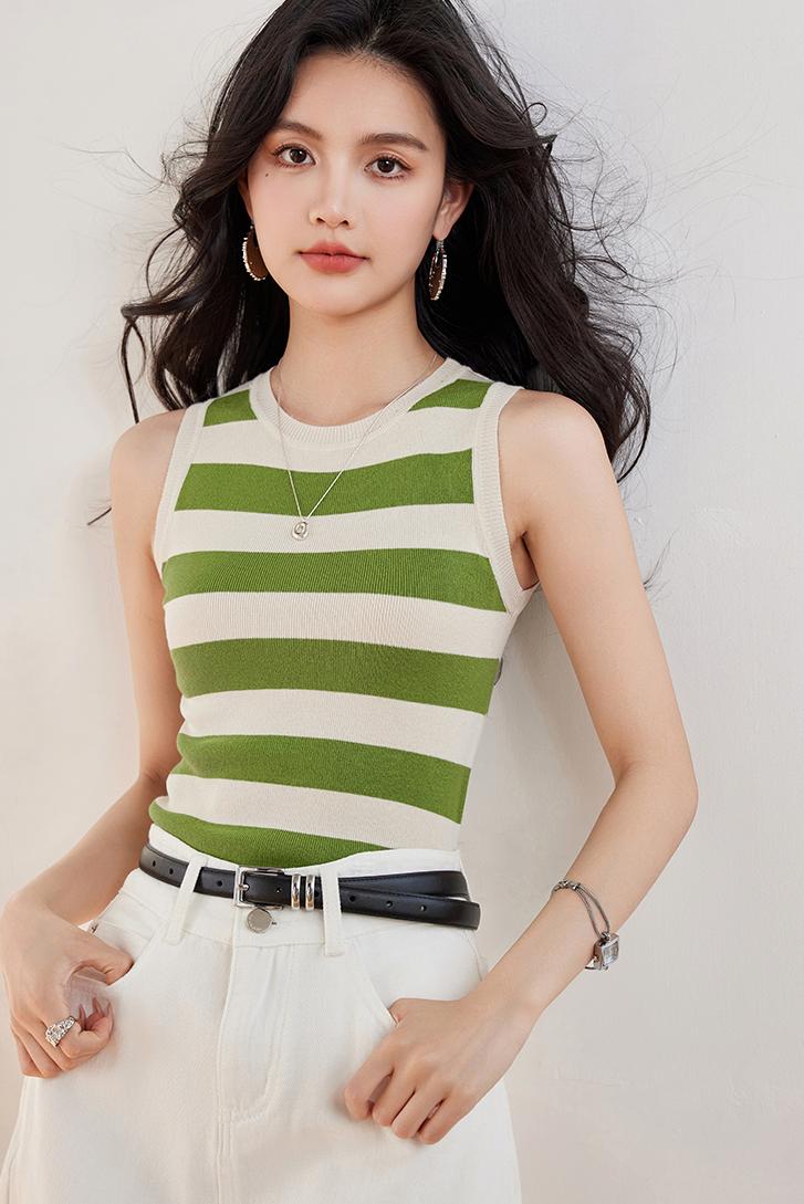 實拍◆有◆條紋針織背心女內搭夏季外穿甜美打底無袖吊帶上衣
