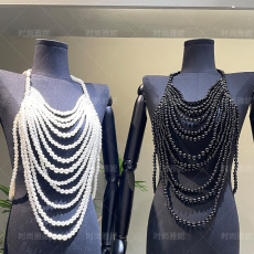 批发时尚雅妮欧美饰品聚会银色水晶气质串珠夸张身体链项圈多层珍珠潮