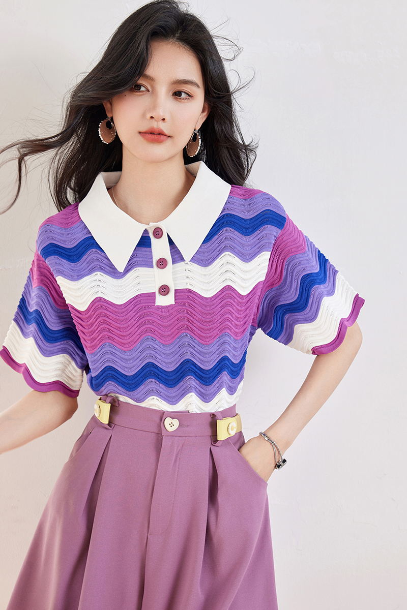 實拍◆有◆小眾POLO領設計感針織衫女夏季休閑上衣慵懶風