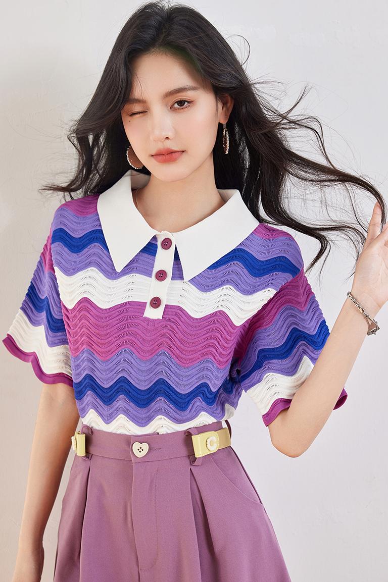 實拍◆有◆小眾POLO領設計感針織衫女夏季休閑上衣慵懶風