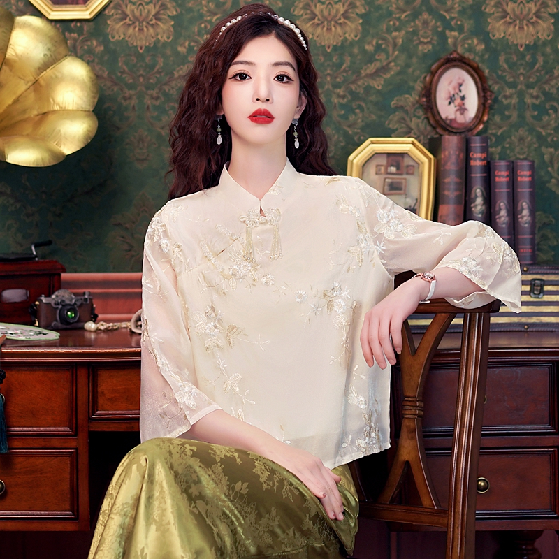 26新中式國風重工刺繡古風禪意盤扣上衣女裝夏盤扣女改良漢服小衫