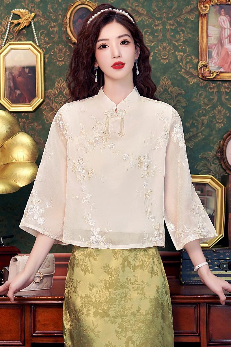 26新中式國風重工刺繡古風禪意盤扣上衣女裝夏盤扣女改良漢服小衫
