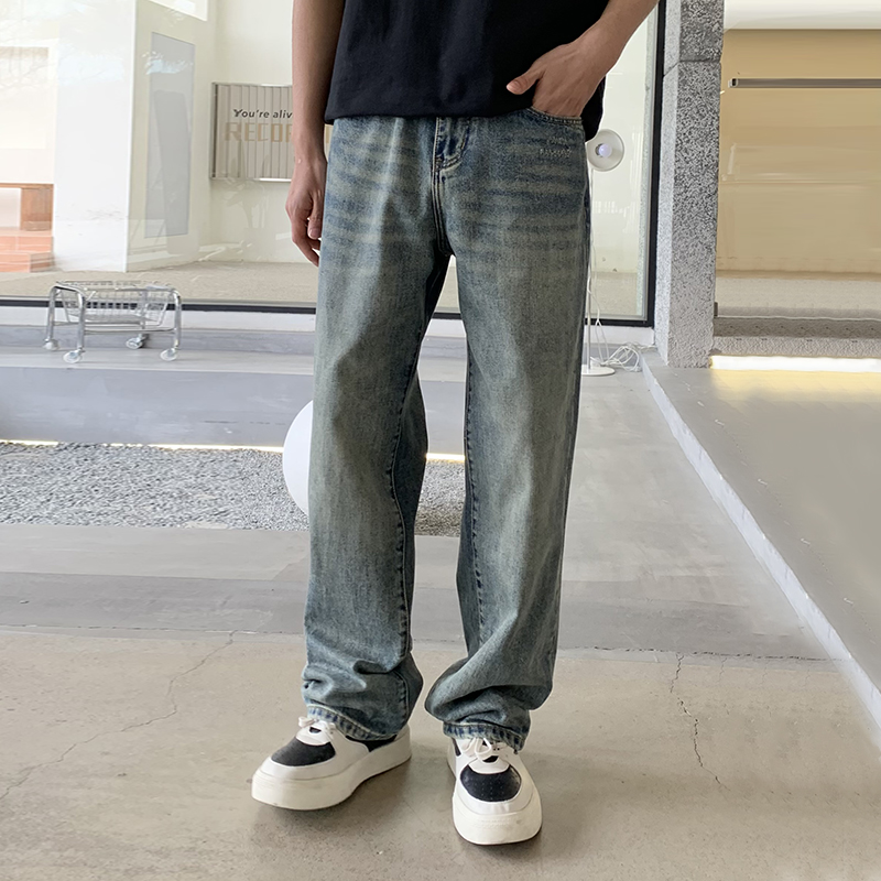 實拍美式潮牌直筒牛仔褲男高街復古寬松休閑百搭長褲