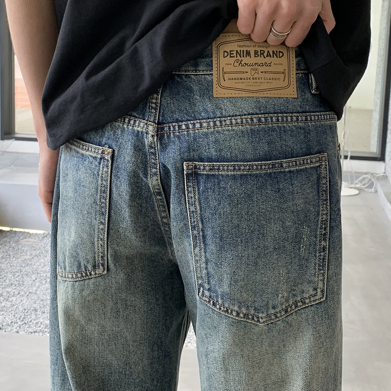 實拍美式潮牌直筒牛仔褲男高街復古寬松休閑百搭長褲