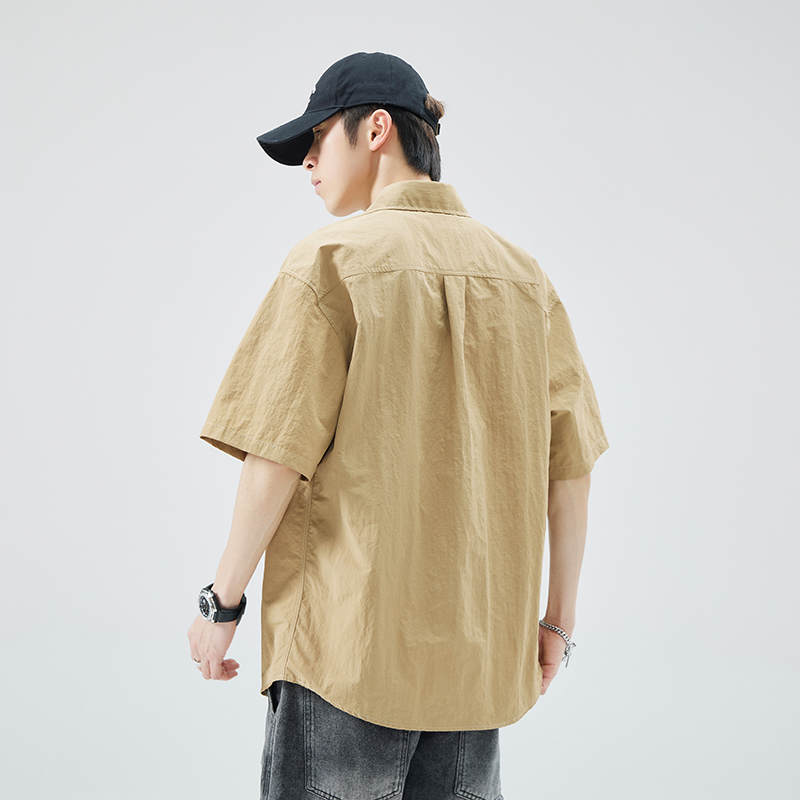 實拍夏季新款短袖襯衫男寬松百搭冰絲錦綸冰感短袖襯衣