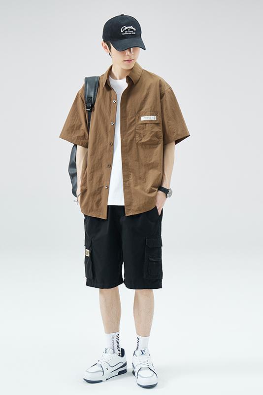 實拍夏季新款短袖襯衫男寬松百搭冰絲錦綸冰感短袖襯衣