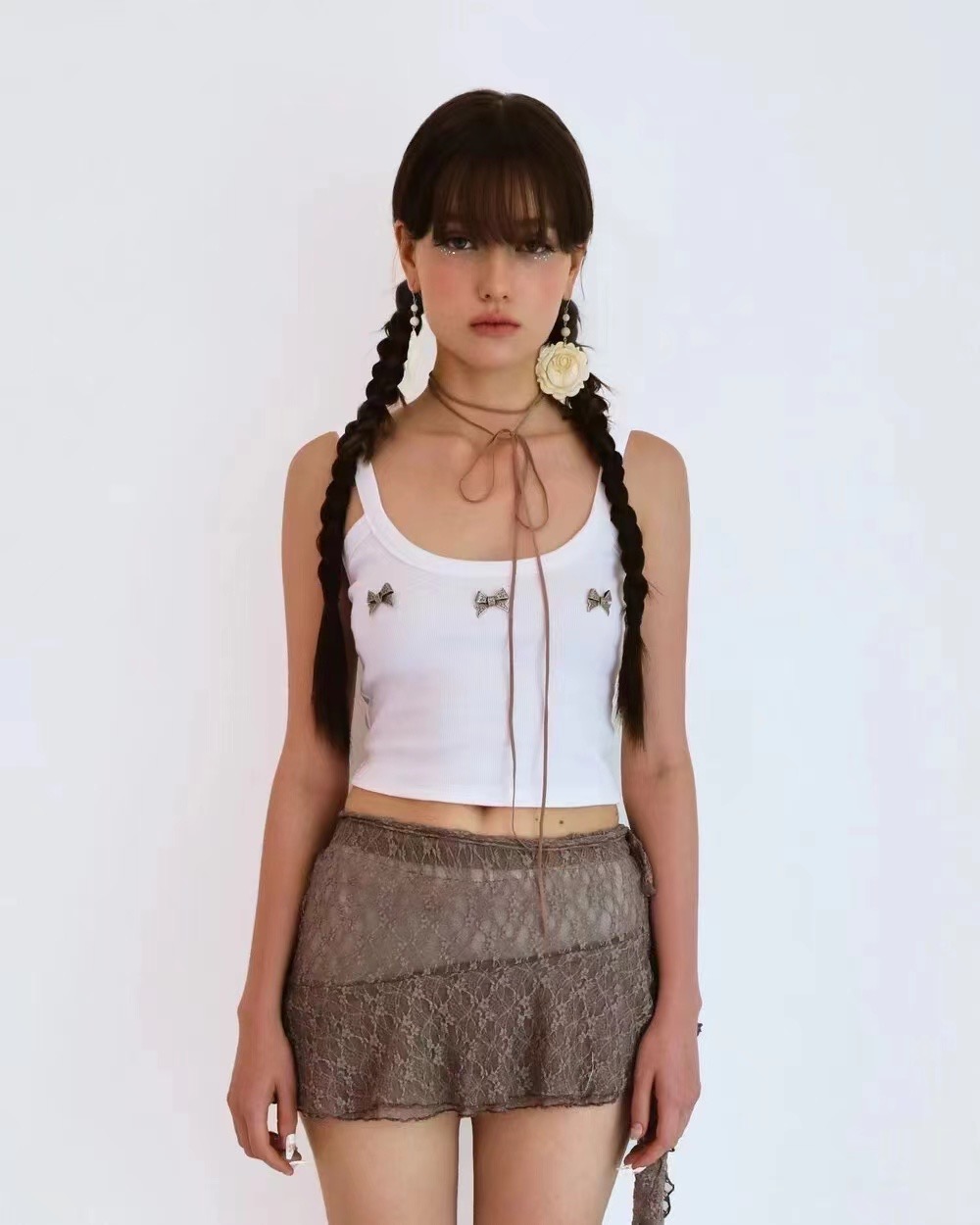 SIO韩国设计师品牌甜美风立体蝴蝶结装饰纯色短款背心吊带女