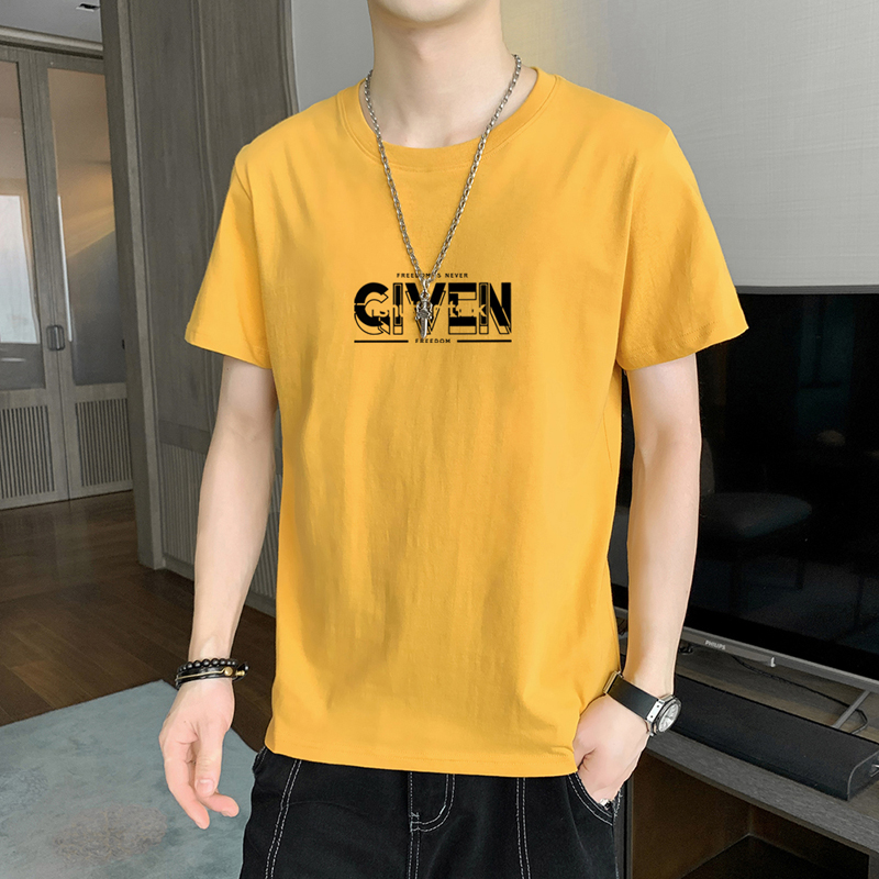 實拍夏季新款純棉短袖t恤男潮流寬松簡約印花圓領T恤