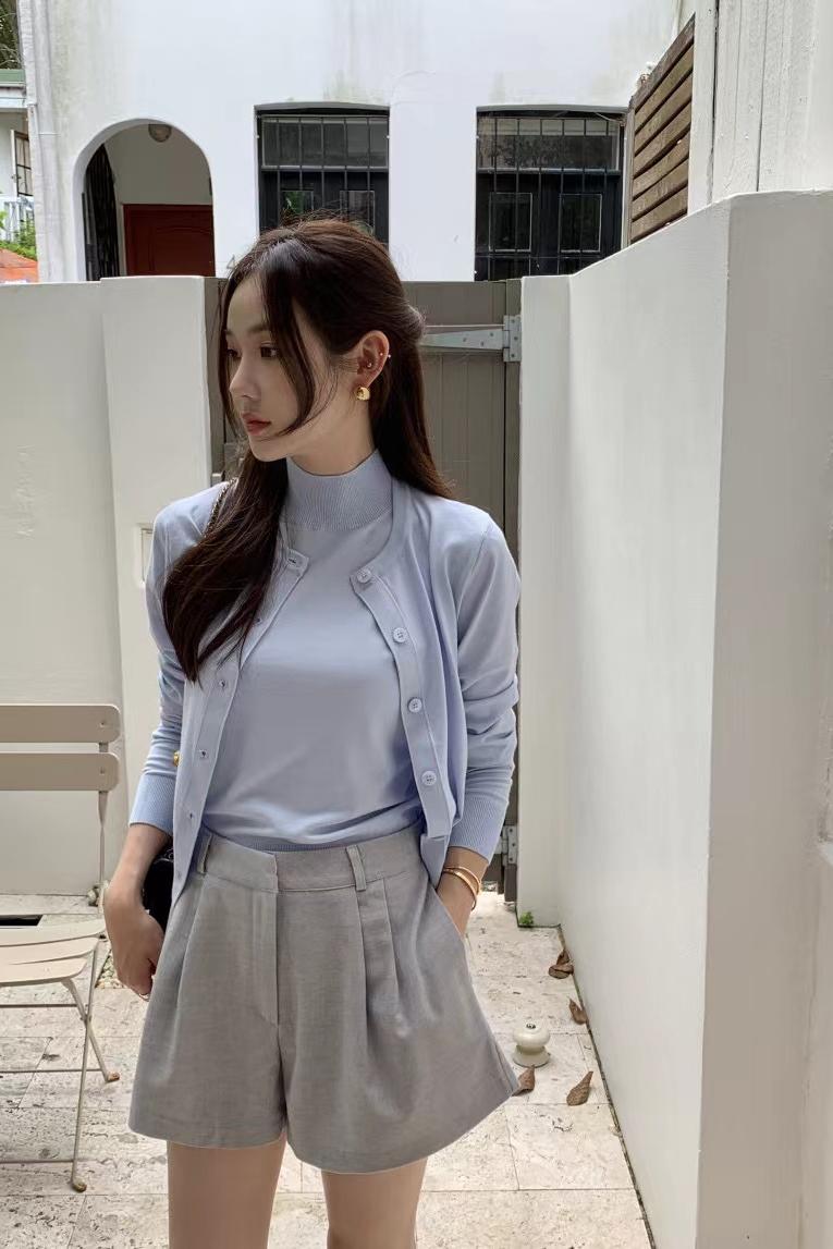 韩国chic春季新款复古针织衫+休闲短裤两件套