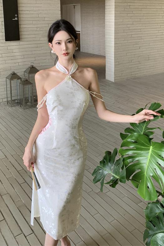 實拍實價 復古國風改良旗袍無袖修身顯瘦連衣裙中長款