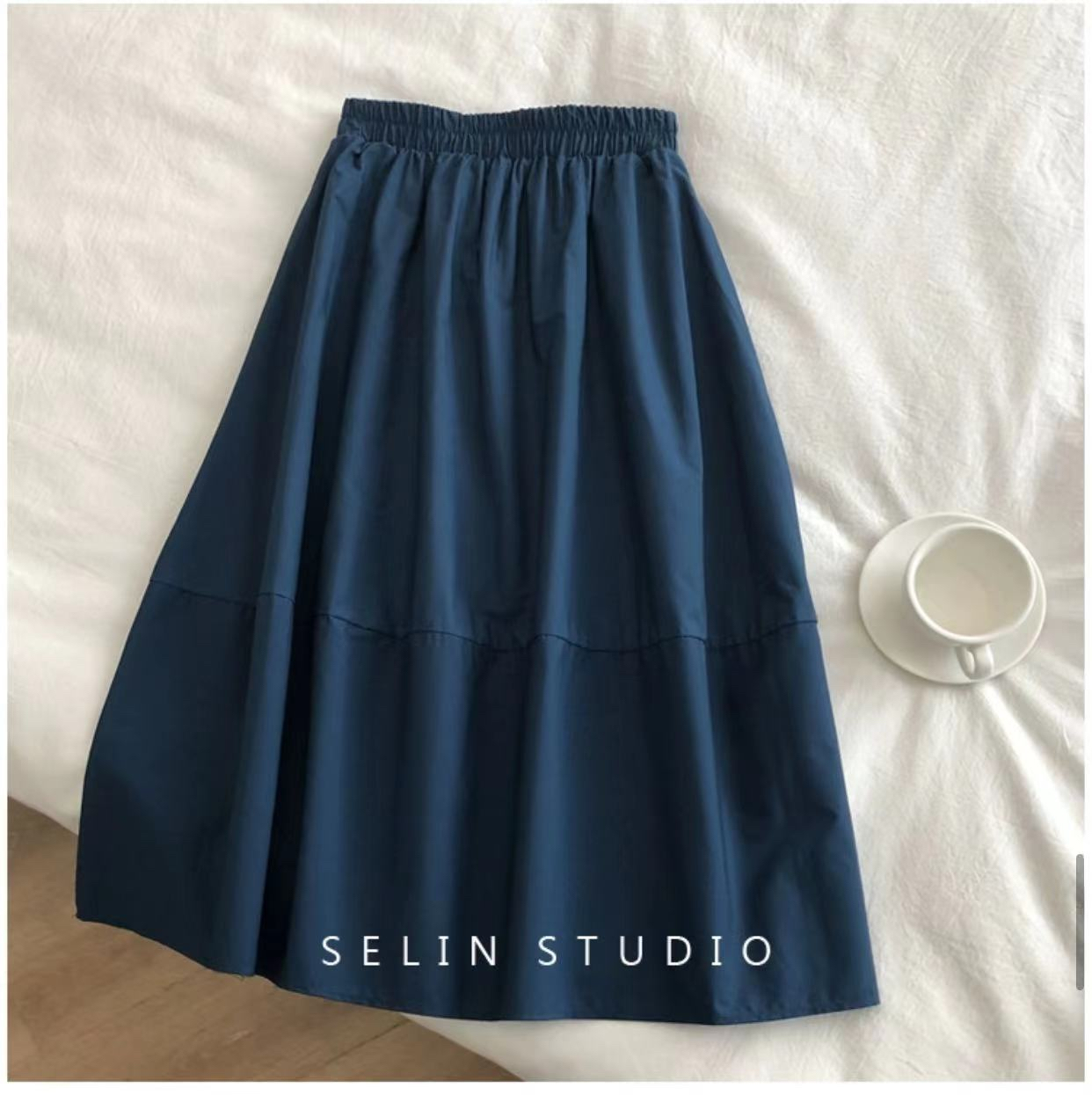 Korean spliced ​​skirt 2024 spring and summer new style water elastic waist loose slimming a-line skirt for women