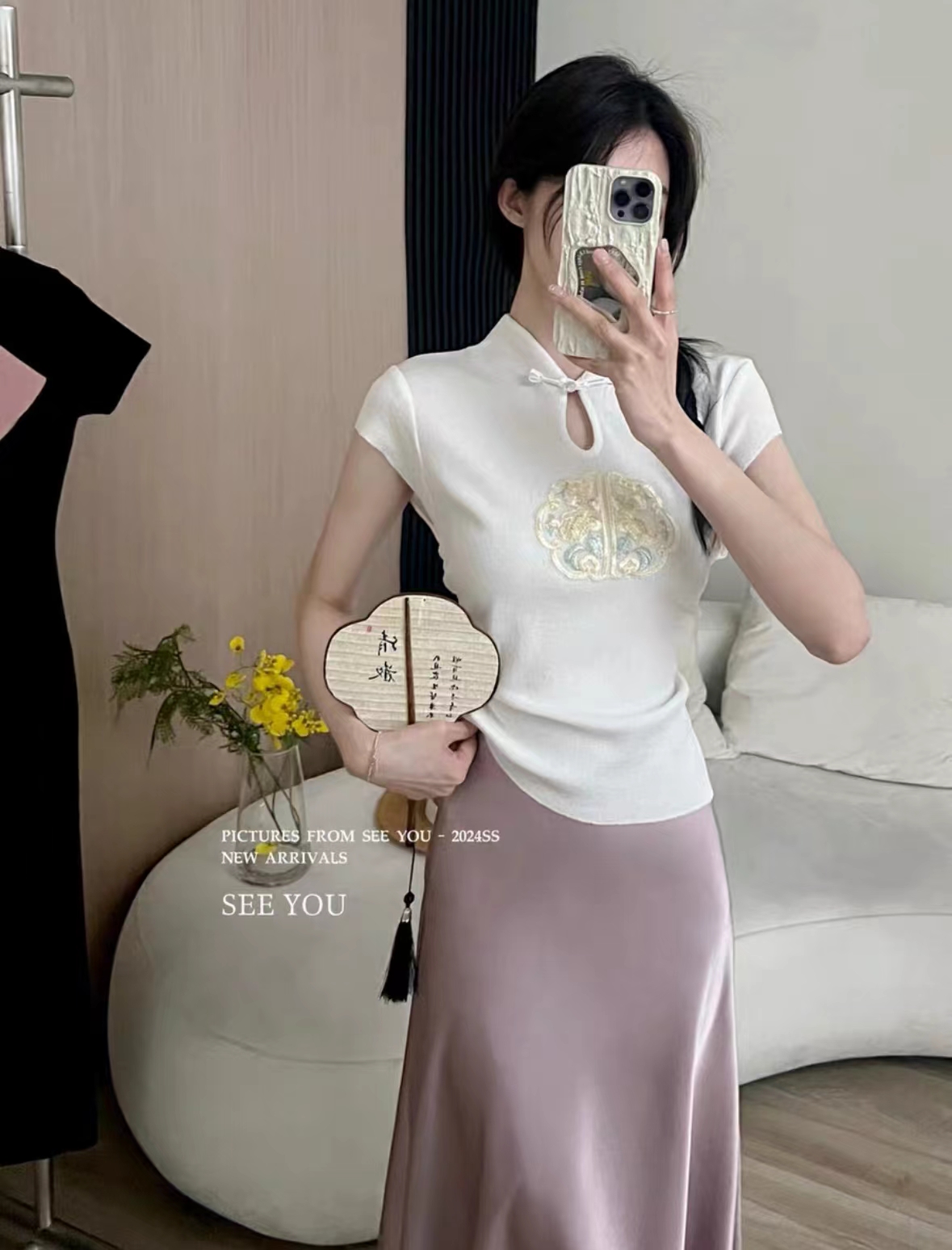 New Chinese style national style embroidered stand collar short-sleeved sweater for women summer new slim fit short chic T-shirt top