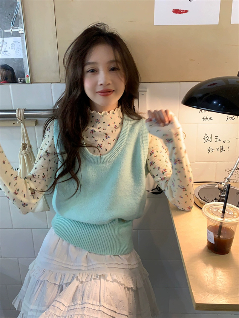Korean sweet layered knitted vest for women 2024 new college style outer sweater