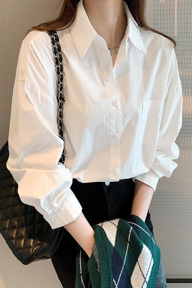 2024年春季白衬衫女内搭新款韩版设计感小众洋气上衣百搭长袖衬衣