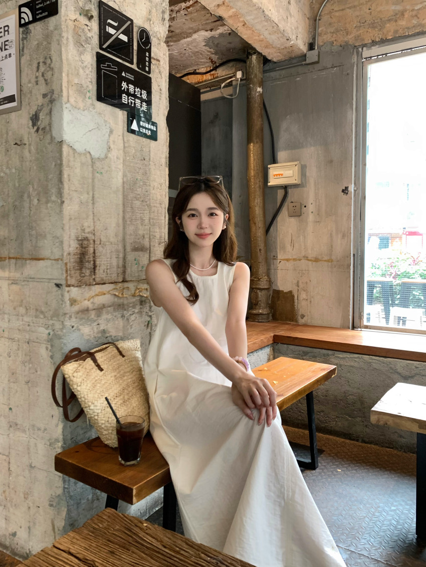 Real shot Korean style chic loose slim sleeveless vest dress for women