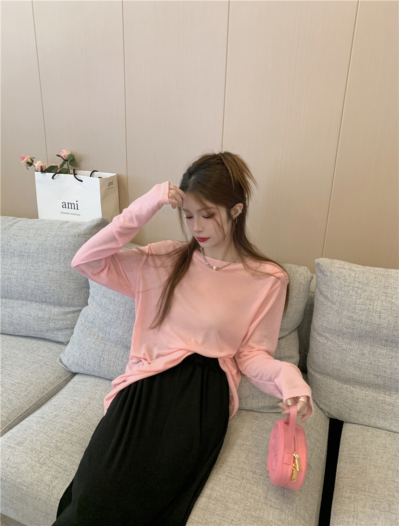 Actual shot of new summer Korean style solid color round neck pullover sun protection T-shirt blouse