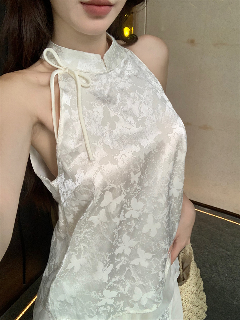 Real shot of new Chinese style top and skirt suit summer butterfly print shirt and long skirt