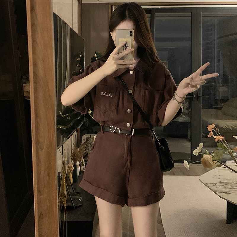 Actual shot~Fashionable temperament overalls short style summer new style small high-waisted slimming age-reducing suit