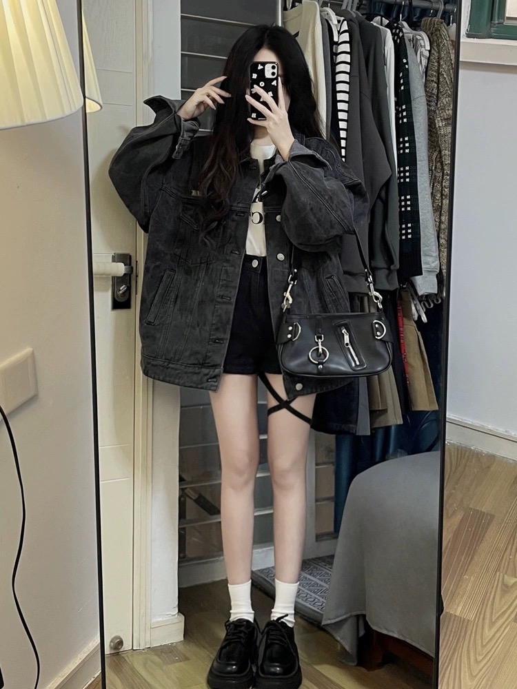 Korean style retro fashion denim jacket for women loose bf lazy style 2024 spring small casual jacket top