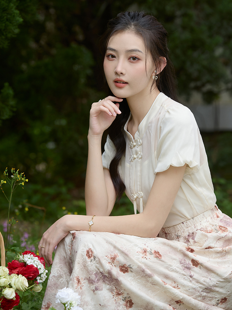 新中式國風立領襯衫女2026夏季新款氣質設計感小眾泡泡袖上衣