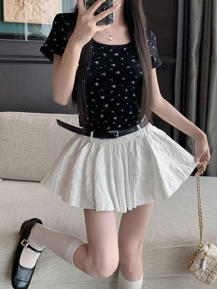 Real shot of sweet and spicy glossy ruffle skirt 2024 summer new high-waisted slimming anti-exposure skirt