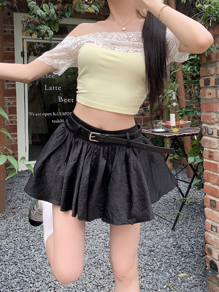 Real shot of sweet and spicy glossy ruffle skirt 2024 summer new high-waisted slimming anti-exposure skirt