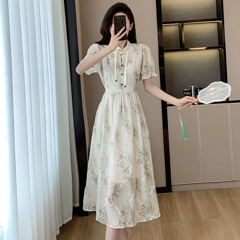 實拍新中式盤扣流蘇刺繡復古連衣裙2024夏季新款氣質名媛白裙子