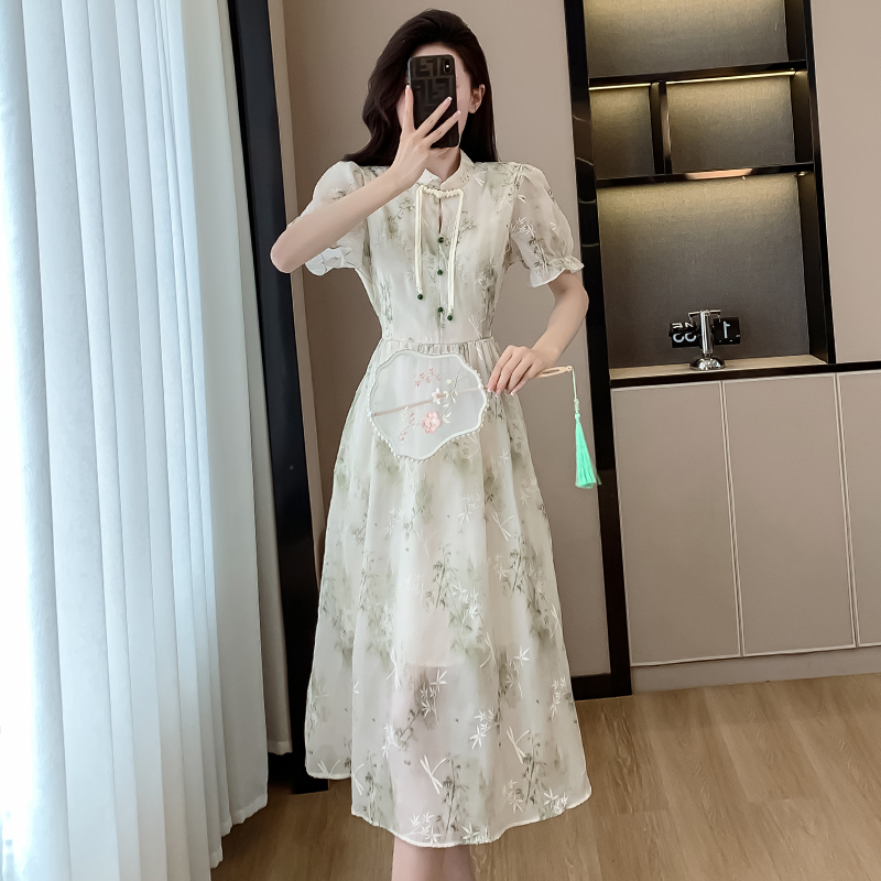 實拍新中式盤扣流蘇刺繡復古連衣裙2024夏季新款氣質名媛白裙子