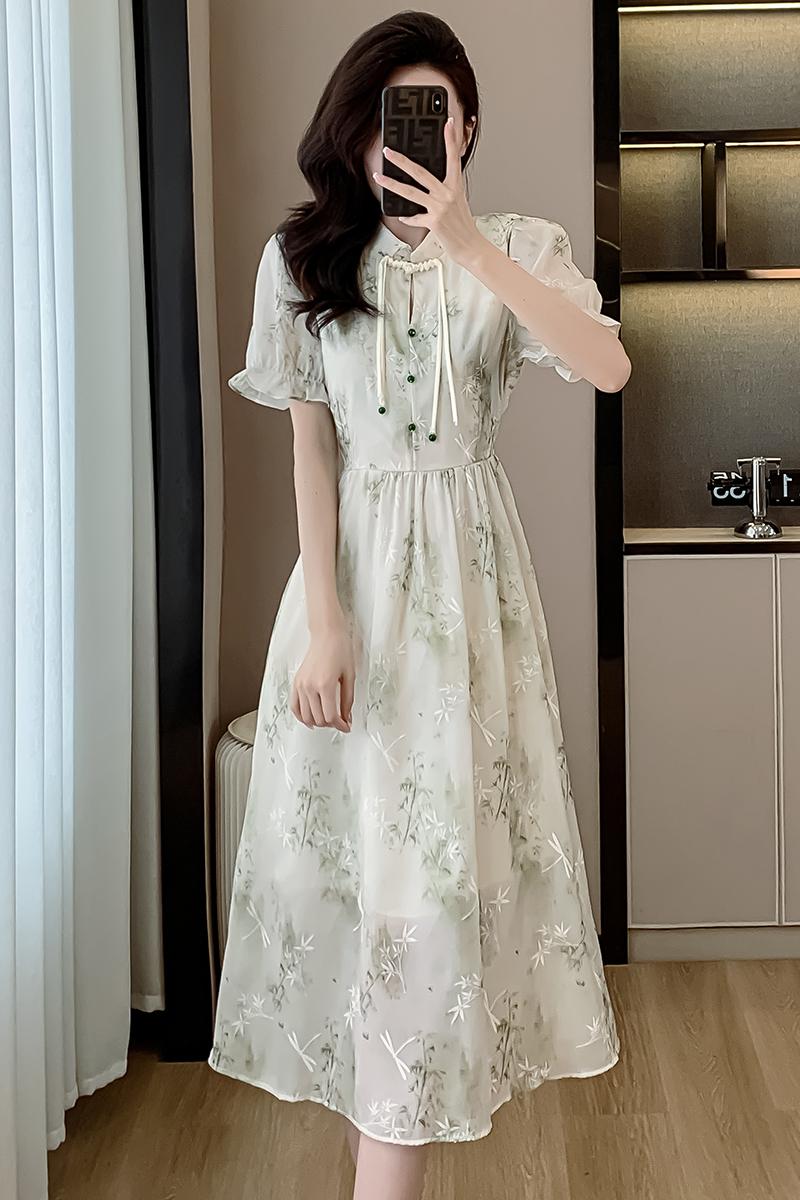實拍新中式盤扣流蘇刺繡復古連衣裙2024夏季新款氣質名媛白裙子