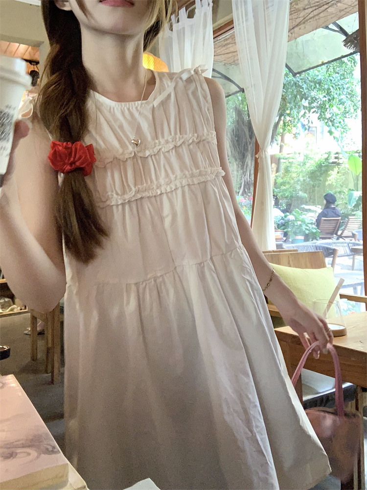 Real shot!  White Sleeveless Dress Women's Summer New Small Vest A-Line Skirt