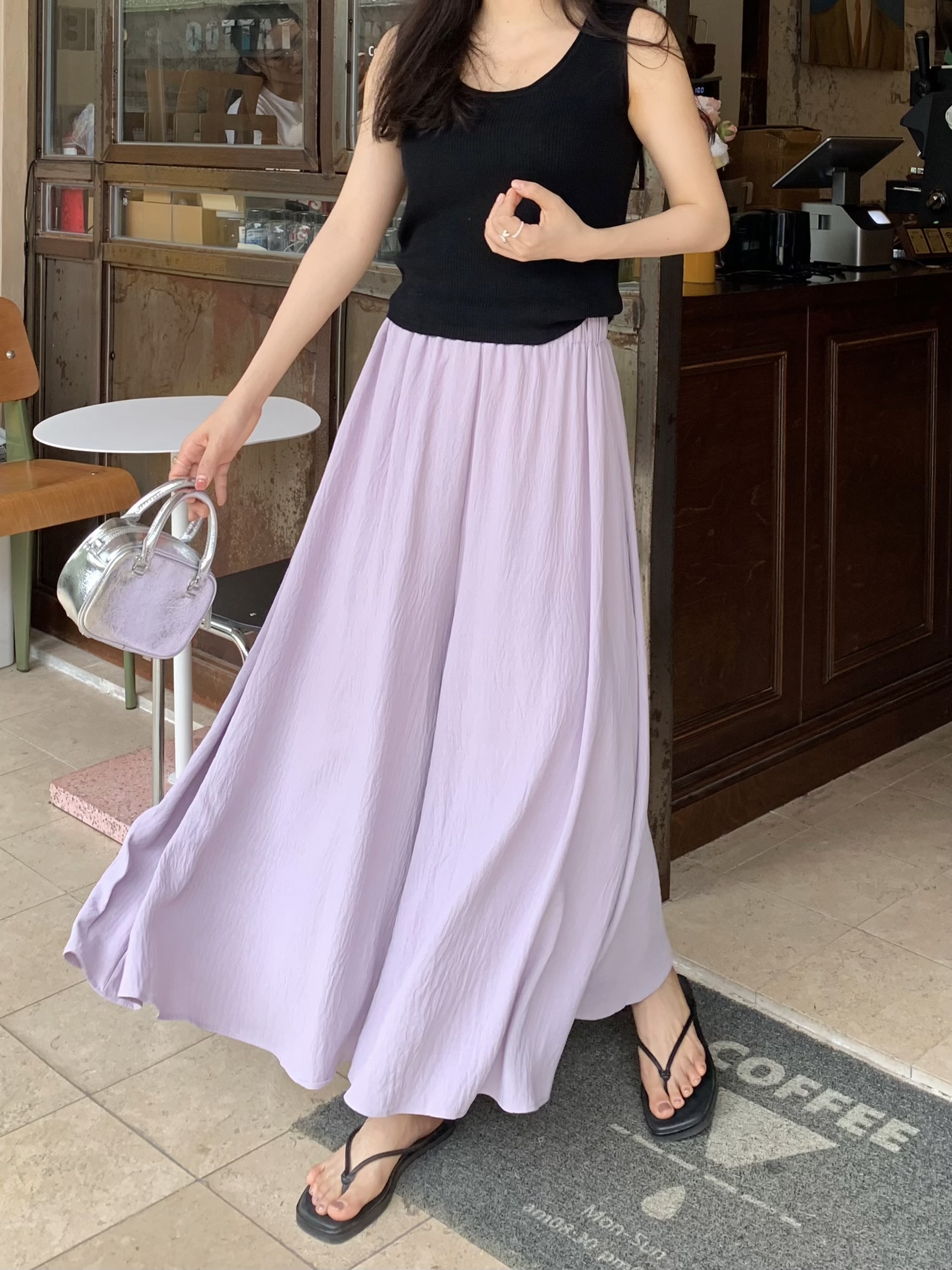 Real shot ~ white culottes, spring and summer drapey ice silk wide-leg pants, casual thin solid color long culottes